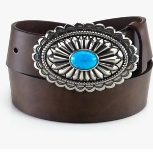 NVW ARIAT Women's Basic Brown Strap Tirqouise Buckle Belt